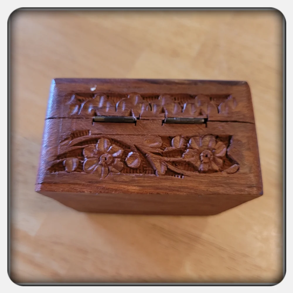 Vintage Handcarved Brown Wooden Jewelry Trinket Box